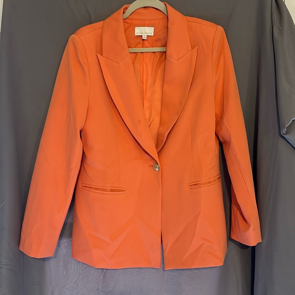 Flying Tomato Women's Good Vibes Woven Single Button Blazer JW7 Orange Medium